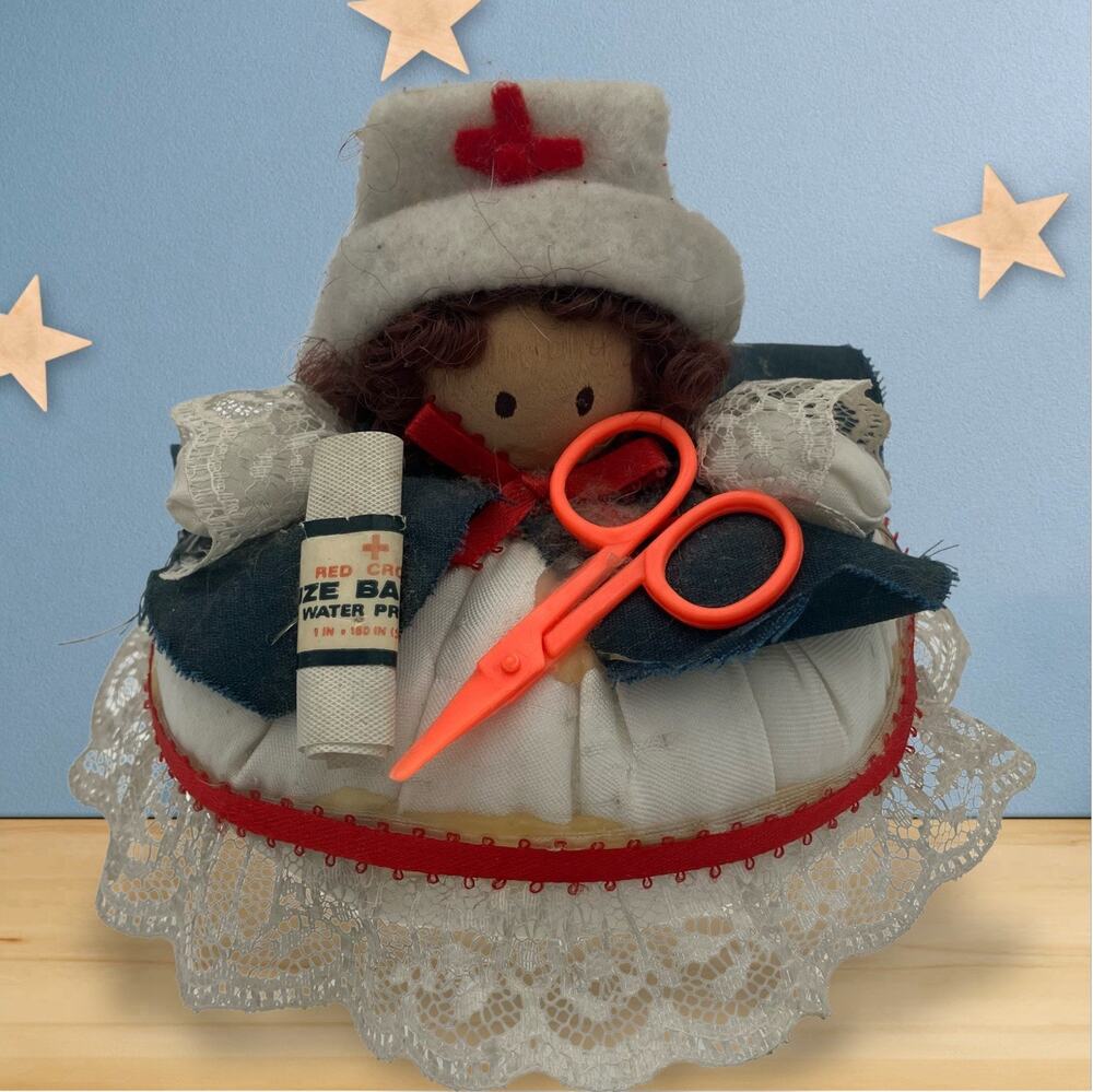 Vintage Pin Cushion Nurse Medical Handmade? 6” Sewing Doll